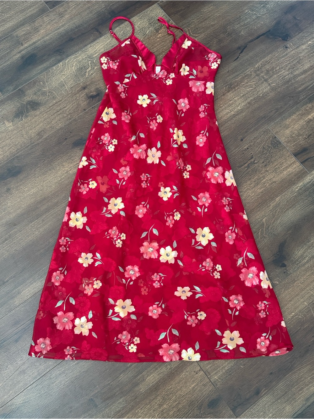 Secret Treasures Red Floral Slip Dress with Adjustable Straps